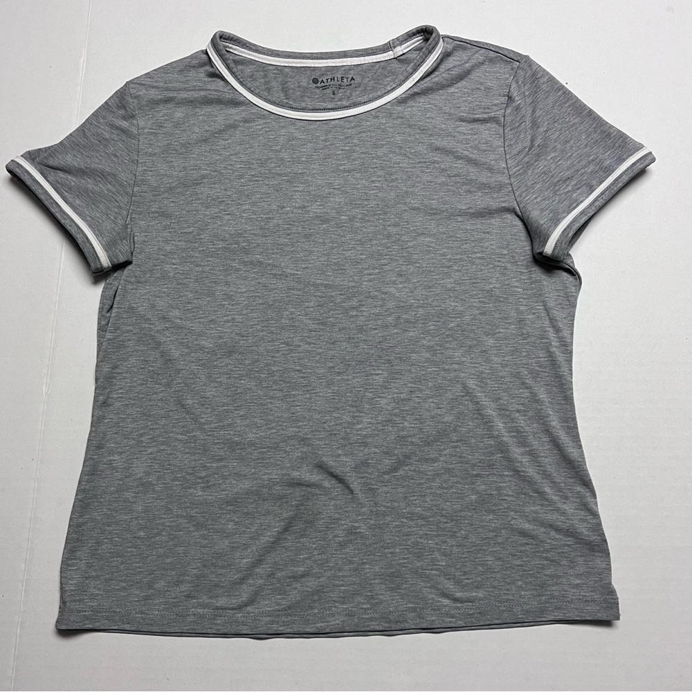 Athleta Essence Ringer Short Sleeve Crewneck Gray Tee Shirt Size: Small